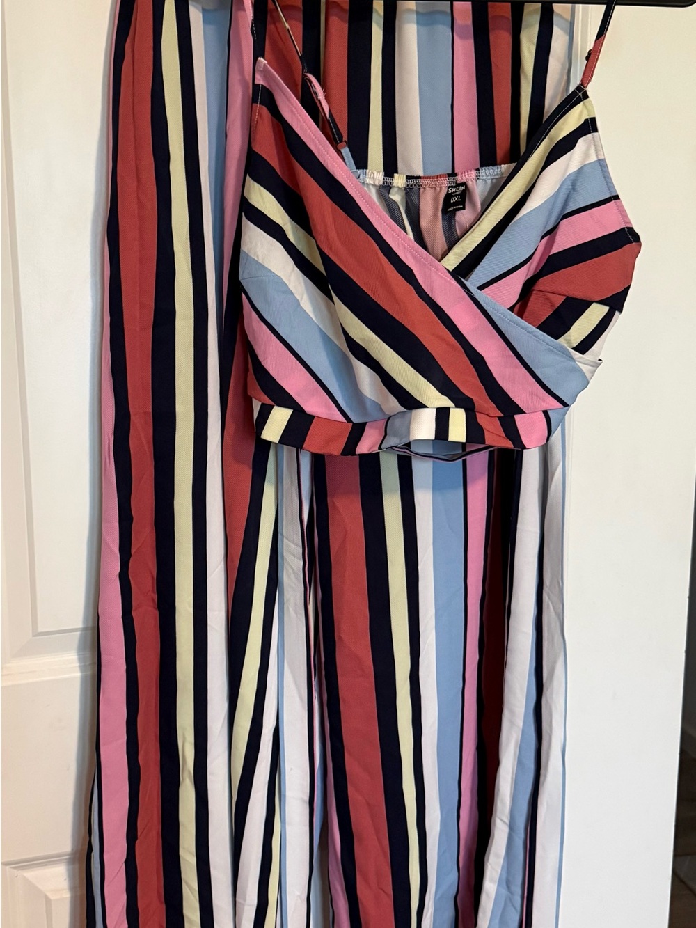 SHEIN Multicolor Striped Crop Top and Wide Leg Pants Set
